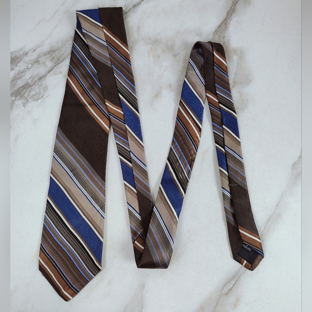 Robert Talbott Carmel Men's Blue Brown Striped Hand Sewn 100% Silk 3.25" Tie